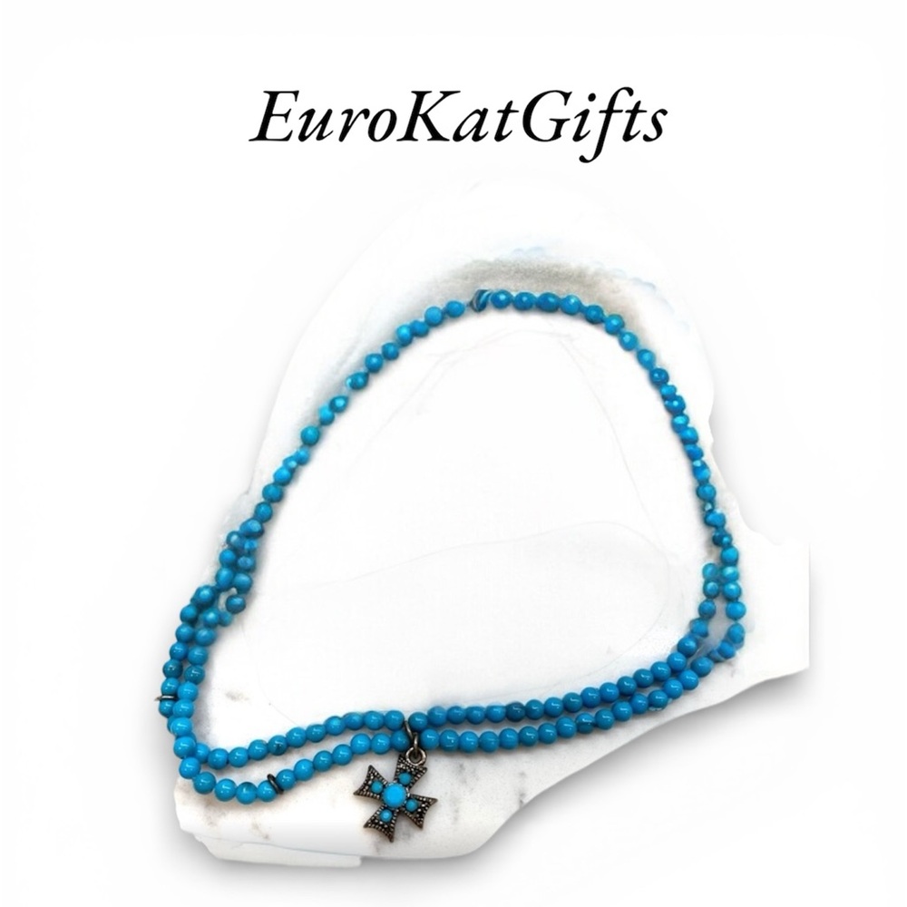 NEW Turquoise Beaded Necklace with Cross Pendant NWT